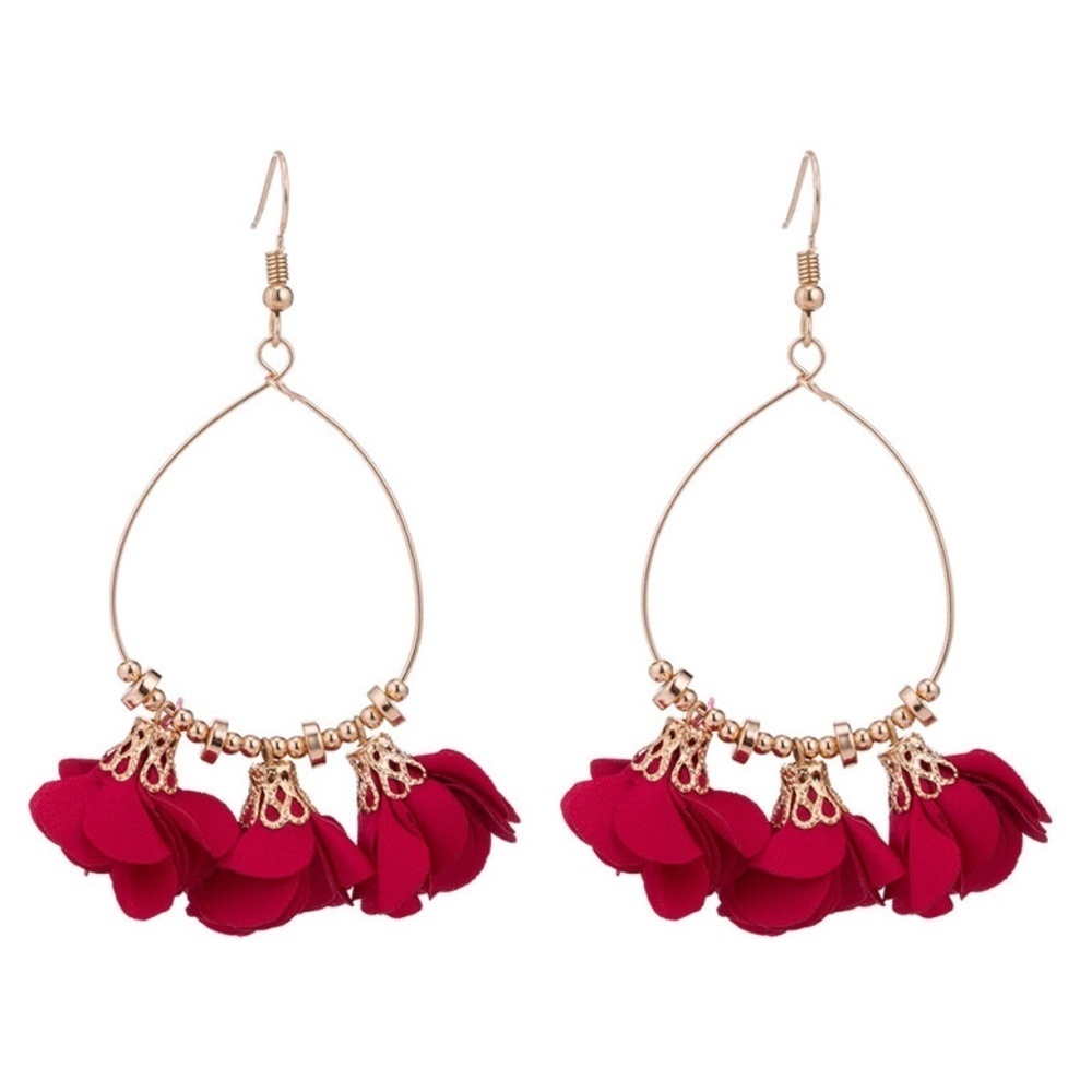 *KENYATTA* Red Hanging Flower Fashion Earrings